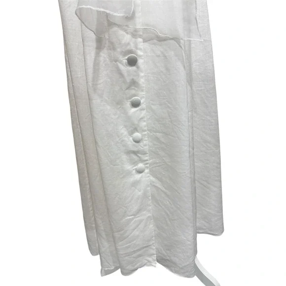 Linen Women's Ivory White Midi Wedding Dress‎ Organza Tie Bow Back Buttons SZ 14